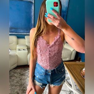 Pink lace bodysuit